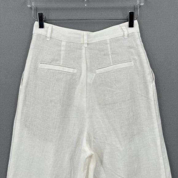 ENZA COSTA Tapered Pleated Pant Womens 25 White Linen Trouser Undyed High Waist - Picture 5 of 16